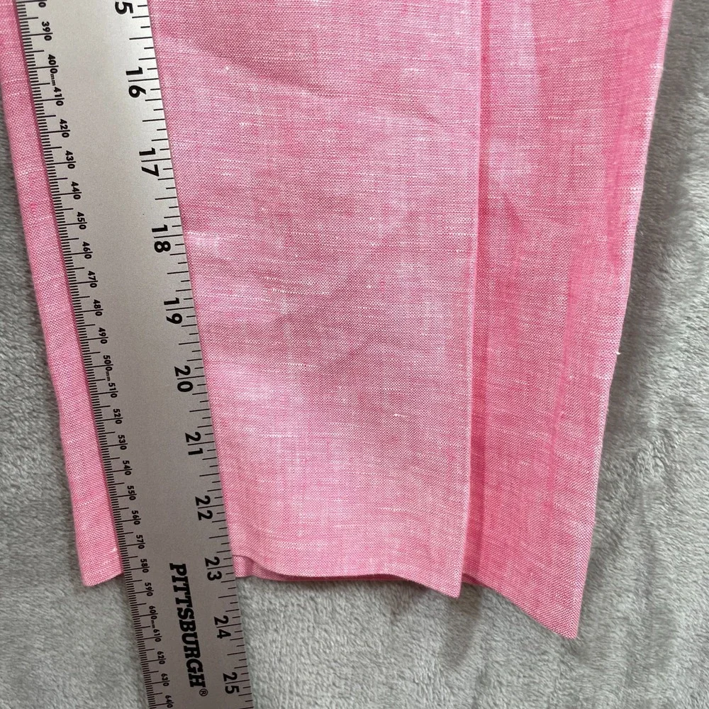 Talbots Bristol Crop Pants Women Size 6 Pink 100% Linen  Wide Leg 23